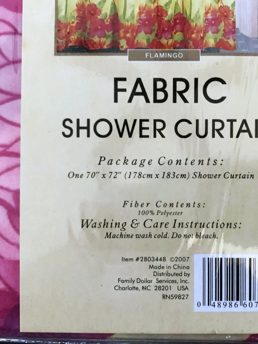 NEW Tropical Flamingo & Hibiscus Fabric Shower Curtain & Flamingo Art Card